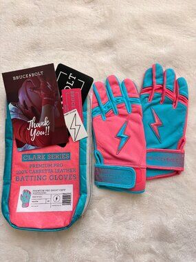 NEW MAX CLARK Series Short Cuff Batting Gloves, Medium PINK and TEAL